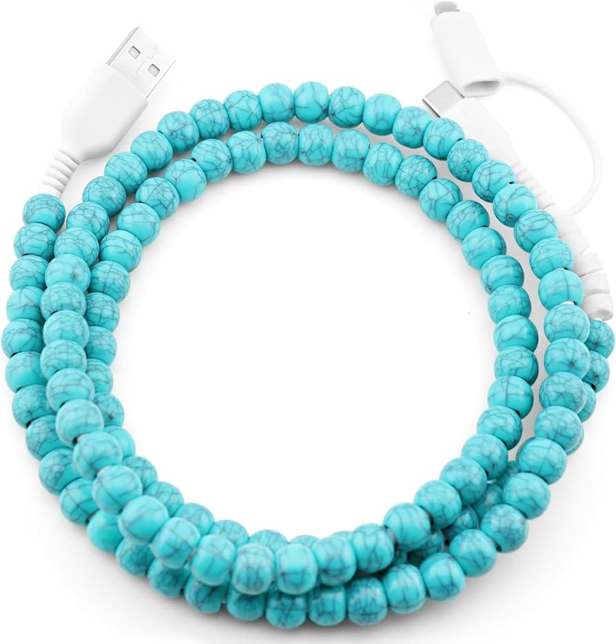 Stylish [Apple MFi Certified] Beaded Phone Charger Cable Metallic Colors USB Cable 2 in1 USB-C Ch... | Amazon (US)