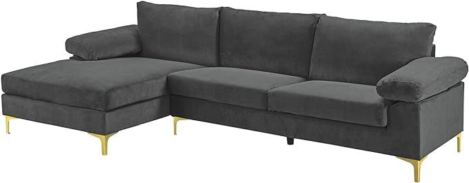 Casa Andrea Milano llc Modern Large Velvet Fabric Sectional Sofa Couch with Extra Wide Chaise Lou... | Amazon (US)