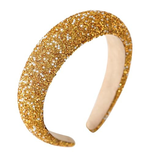 Gmmidea Pearl Rhinestone Women Headband Fashion Bling Beaded Crystal Diamond Headband Glitter Bejeweled Padded Hairband Holiday Girls Headpiece Sparkle Hair Accessories C-Gold | Amazon (US)
