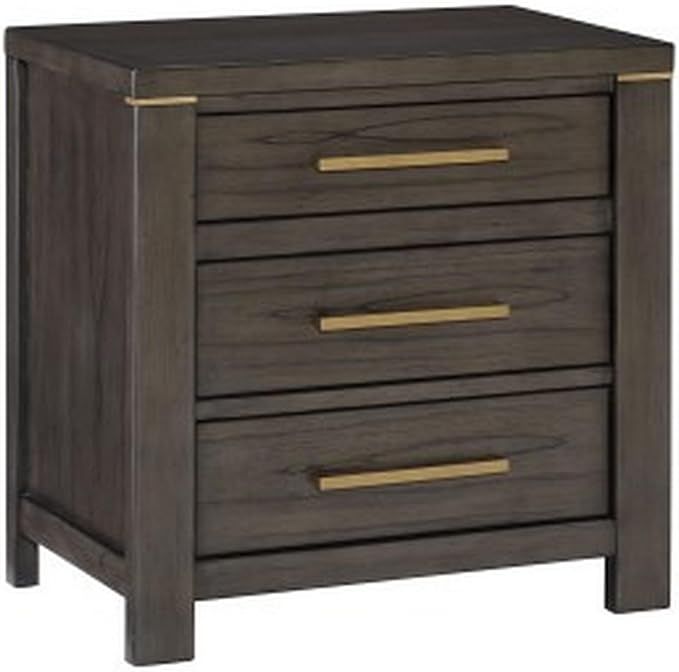 Benjara Carie 29 Inch Nightstand, 3 Drawers, Accent Handles, Brown Wood, Brownish Gray and Gold | Amazon (US)