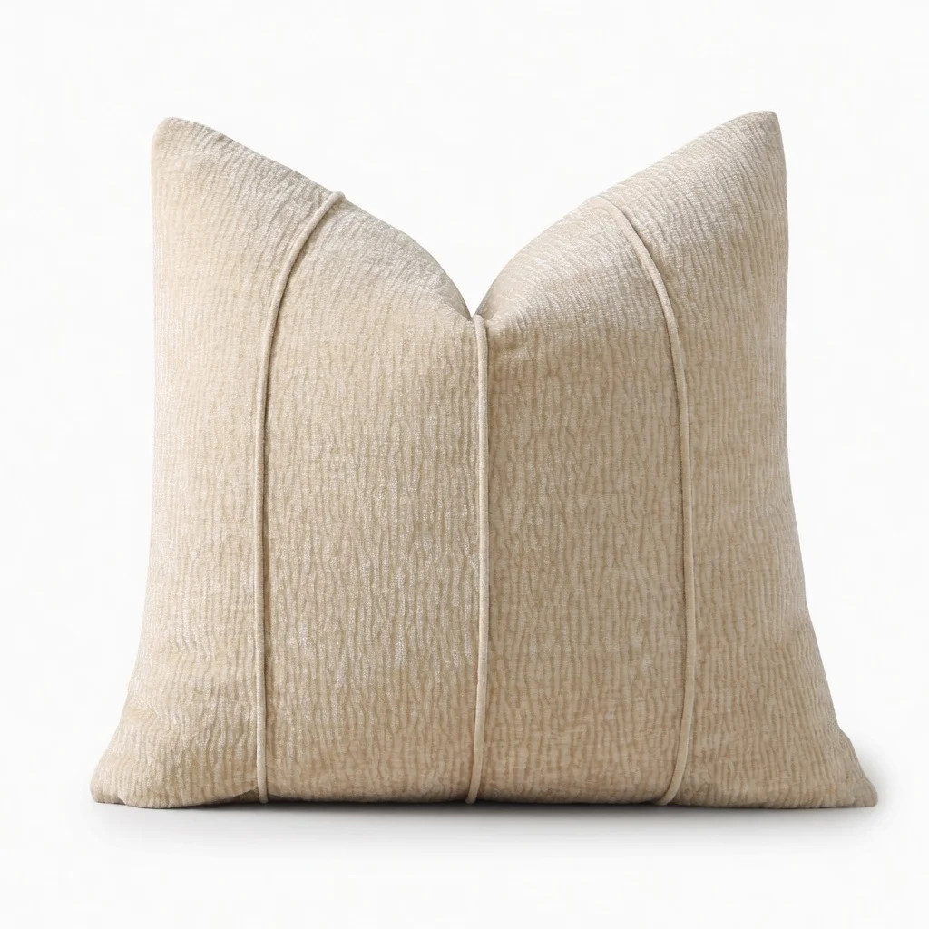 Beige Chenille Throw Pillow With Insert 18" X 18", Textured Corded Ribbed Decorative Filled Accen... | Wayfair North America