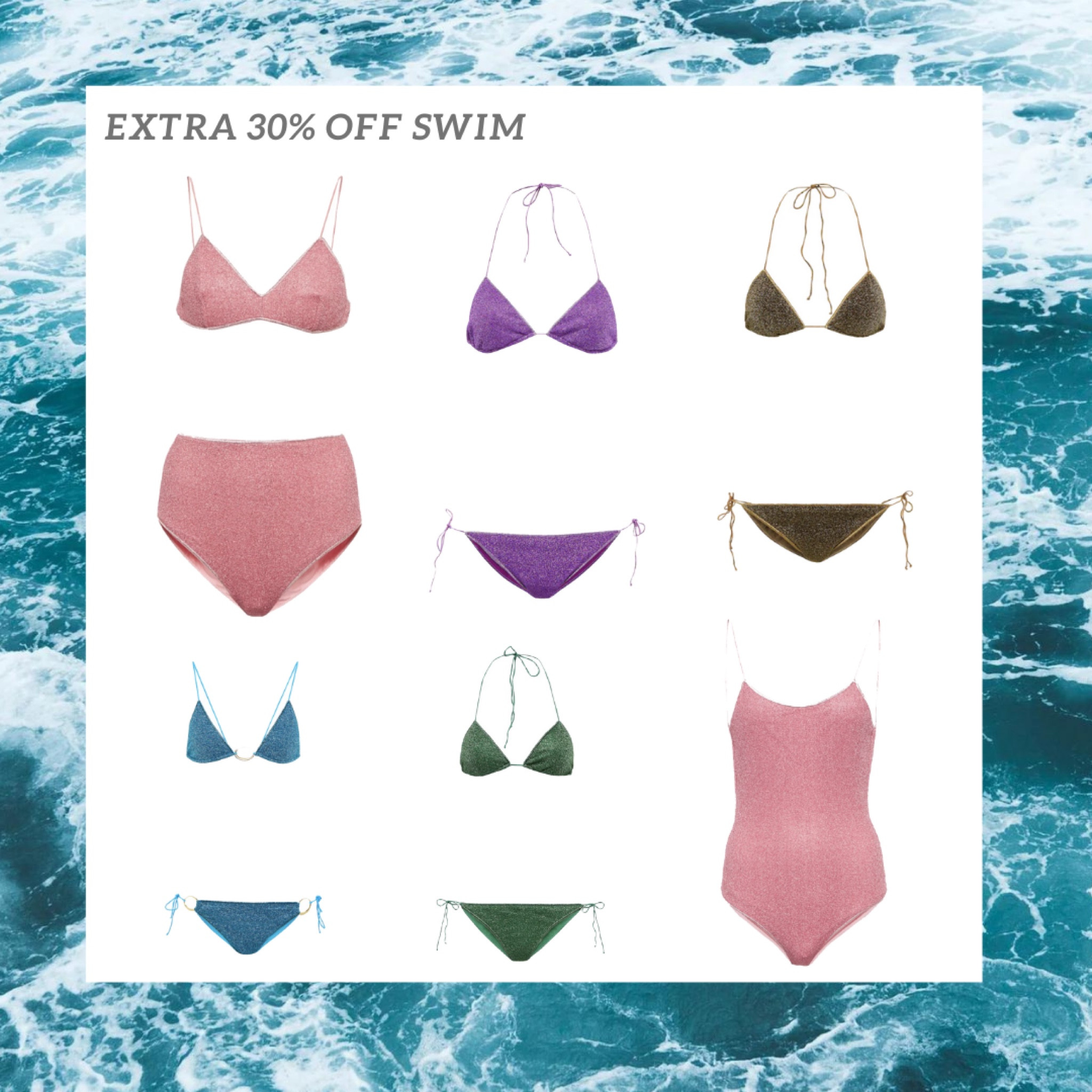 The my Theresa sale is so good - extra 30% off already reduced items. I love Oseree bikinis and now is the time to stock up! The shimmer is so fun for looking chic at the beach

Sale swimwear, designer swimwear on sale, one piece swim, high waisted bikinis , purple swimsuit , green bikini , blue bikini , pink bathing suit , pink one piece swimsuit , resort wear, resort style , beach vacation, vacation style , spring break , beach trip , honeymoon 

#LTKsalealert #LTKunder100 #LTKswim