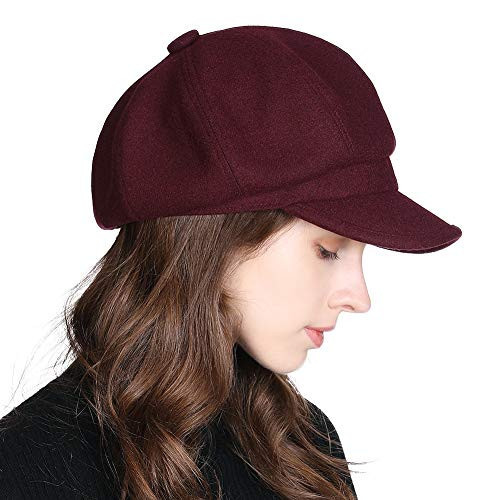 Comhats Women Winter Wool Newsboy Hat Big Head Visor Paperboy Cap Red M | Amazon (US)
