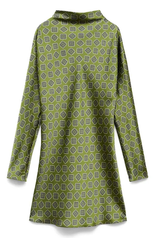 MANGO Medallion Print Long Sleeve Satin Minidress in Green at Nordstrom, Size 2 | Nordstrom