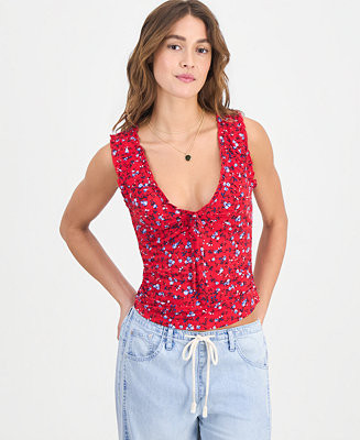 Madden Girl Juniors' Printed Ruched Sleeveless Top - Macy's | Macy's