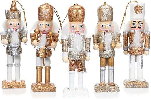 SEWACC Christmas Nutcracker Ornaments Set, 5.11 Inch Wooden Nutcracker Soldier Figures with Glitt... | Amazon (CA)