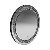 Benjara Theo 32 Inch Modern Vanity Wall Mirror, Round, Crystal Frame, Glass, Silver | Amazon (US)