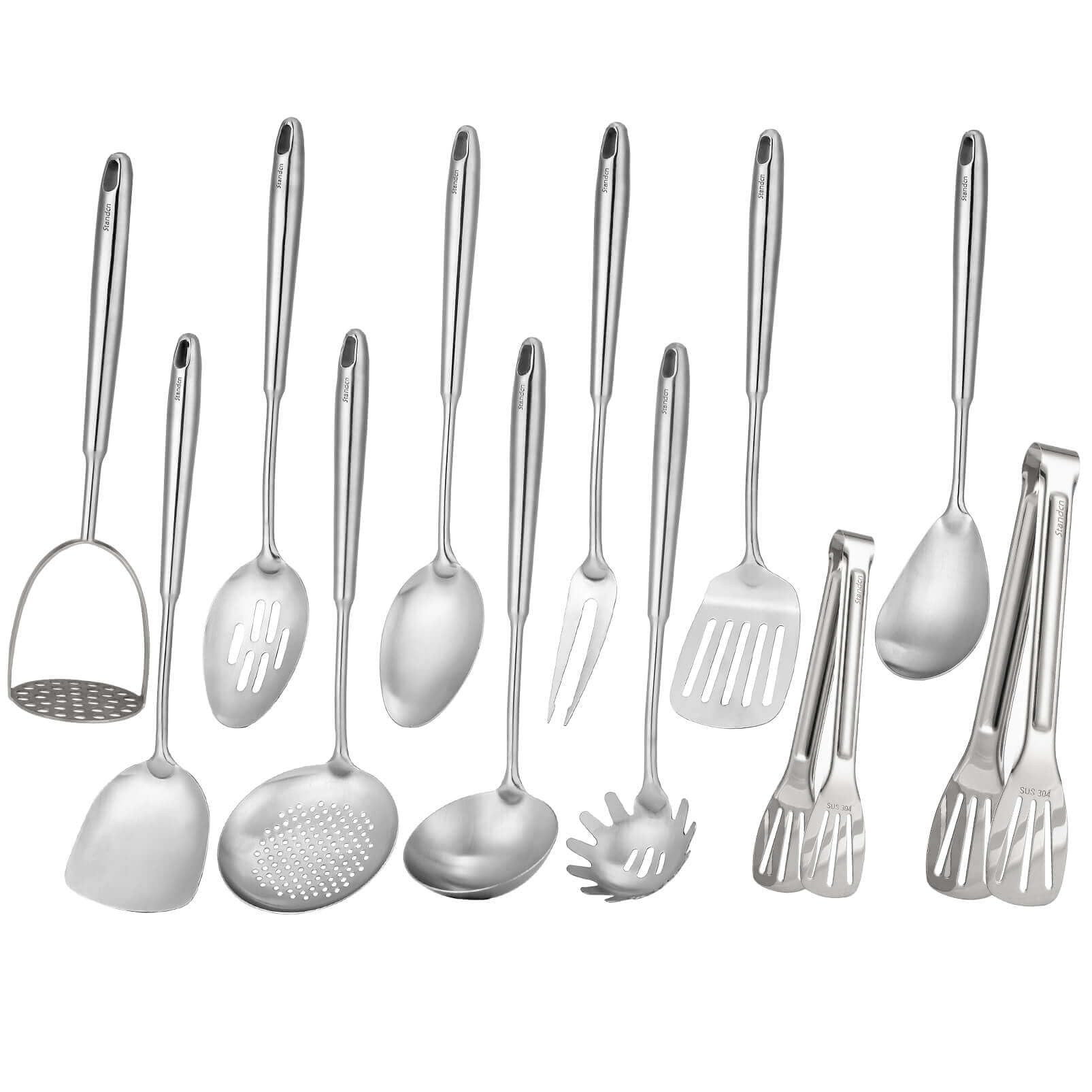 18/10 Stainless Steel Kitchen Utensils Set - 12 PCS All Metal Cooking Tools & 15″ Serving Utens... | Amazon (US)