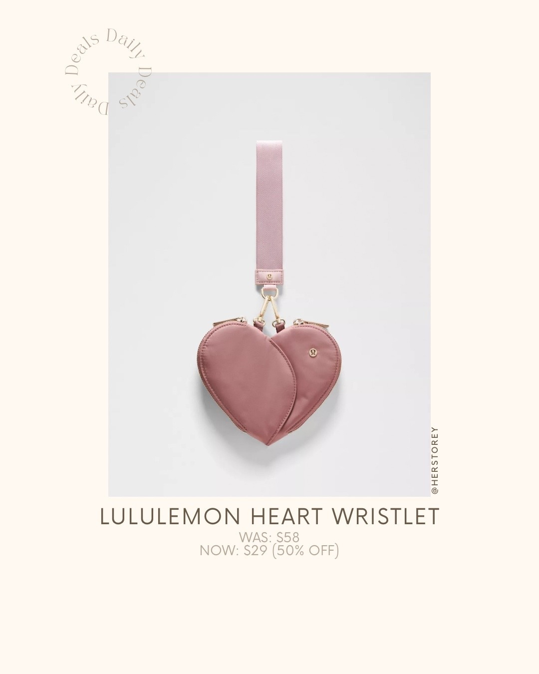 Lululemon Heart Wristlet Pouch
Was: $58
NOW: $29 (50% OFF)

#LTKPetite #LTKActive #LTKSaleAlert