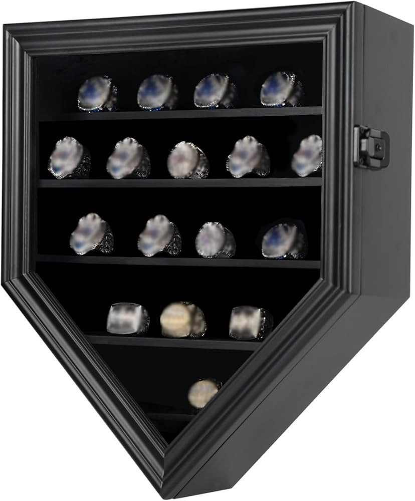 Championship Ring Display Case, 19-Post Sports Wall Cabinet with Black Anti-Theft Lock and Real G... | Amazon (US)