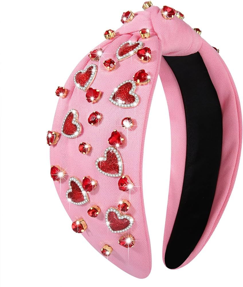 NVENF Valentine’s Day Headband for Women Love Heart Headband Jeweled Crystal Rhinestone Knotted... | Amazon (US)