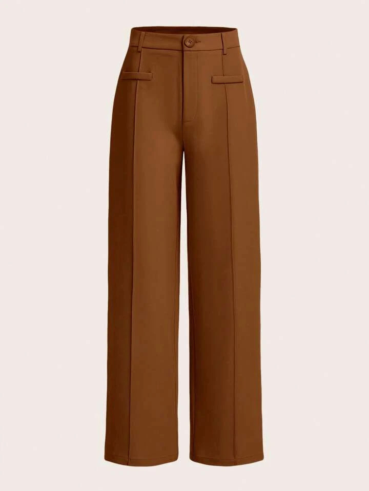 SHEIN MOD Sólido Frente Da Costura Calças De Perna Reta | SHEIN