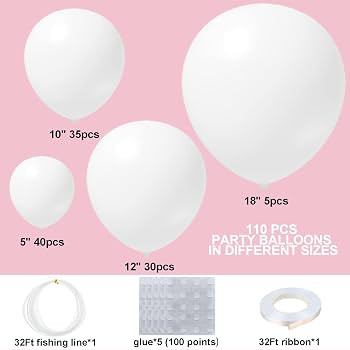 White Balloons 110Pcs White Balloon Garland Arch Kit 5/10/12/18 Inch Matte Latex White Balloons D... | Amazon (US)