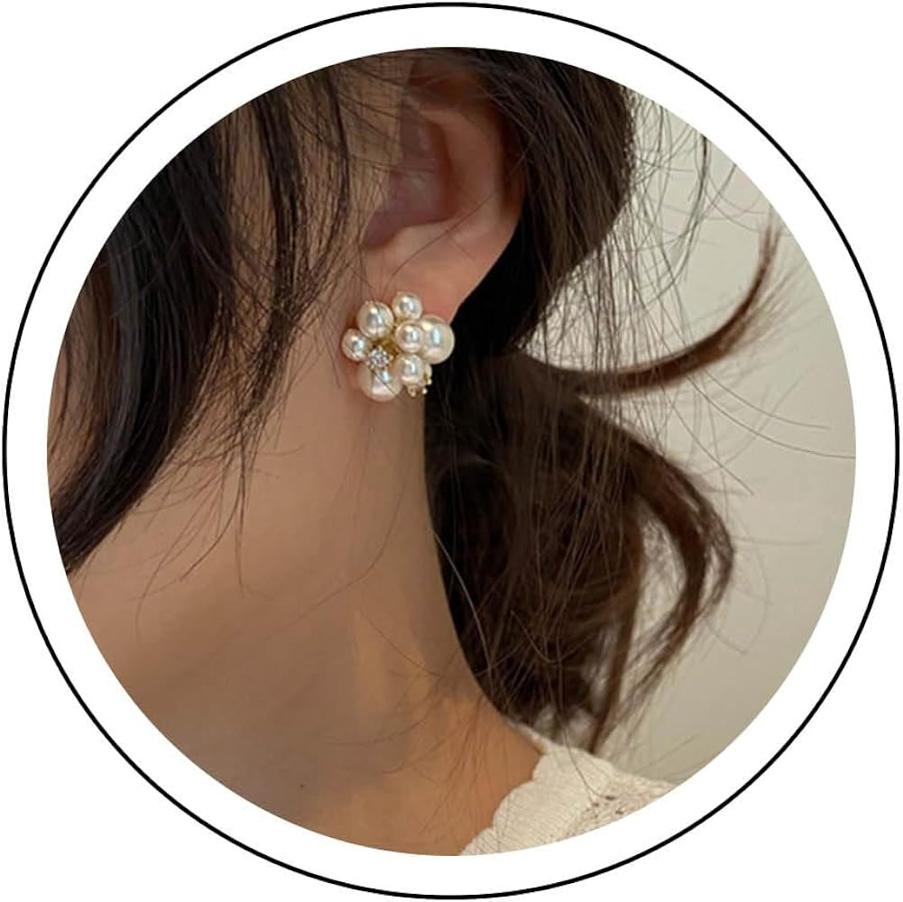 Boho Cluster Pearl Stud Earrings Unique French Pearl Ball Drop Earrings Statement Rhinestone Simu... | Amazon (US)
