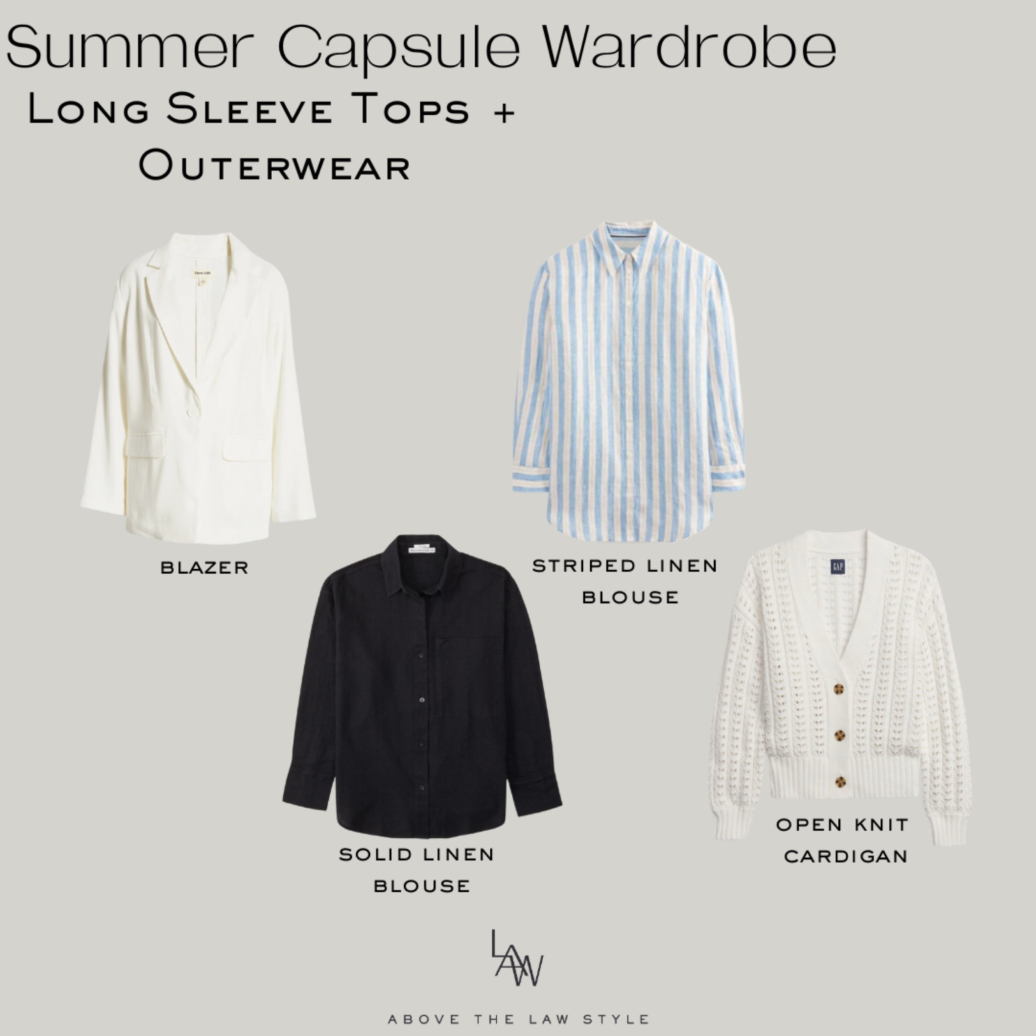 Summer Capsule Wardrobe: Tops + Outerwear
•
blazer, striped shirt, linen shirt, cardigan 

#LTKunder100 #LTKstyletip #LTKSeasonal