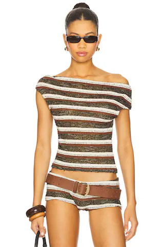 Jaded London Stripe Knit Asymmetric Top in Brown from Revolve.com | Revolve Clothing (Global)