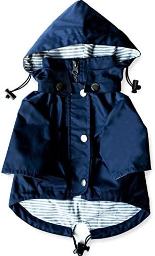 Navy Blue Zip Up Dog Raincoat with Reflective Buttons, Pockets, Rain/Water Resistant, Adjustable ... | Amazon (US)