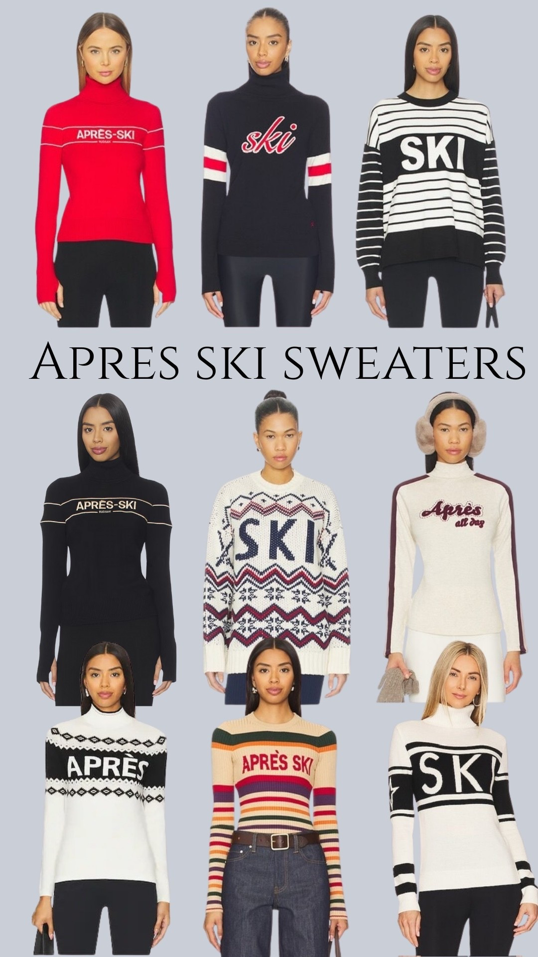 Apres ski sweaters 

Ski, ski trip, winter, revolve, sweater 

#LTKgrwm #LTKActive #LTKTravel