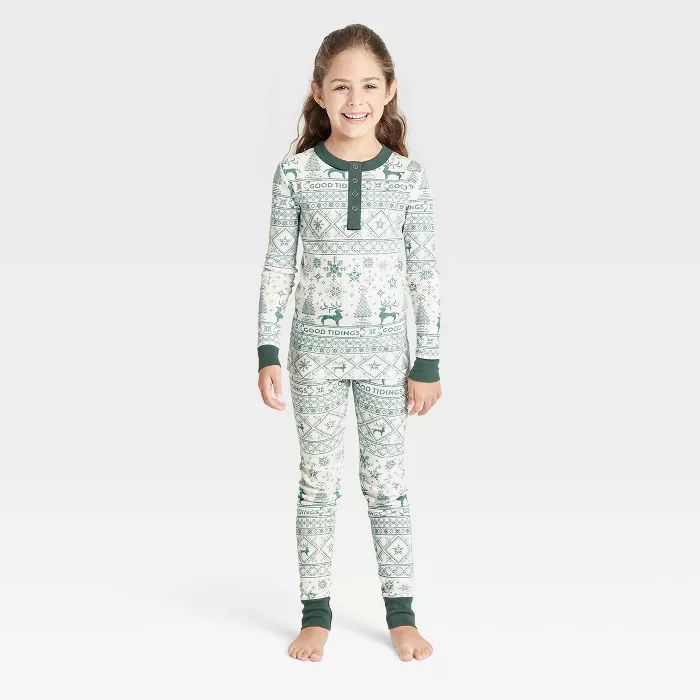 Kids' Reindeer Good Tidings 2pc Pajama Set Green/Cream - Hearth & Hand™ with Magnolia | Target