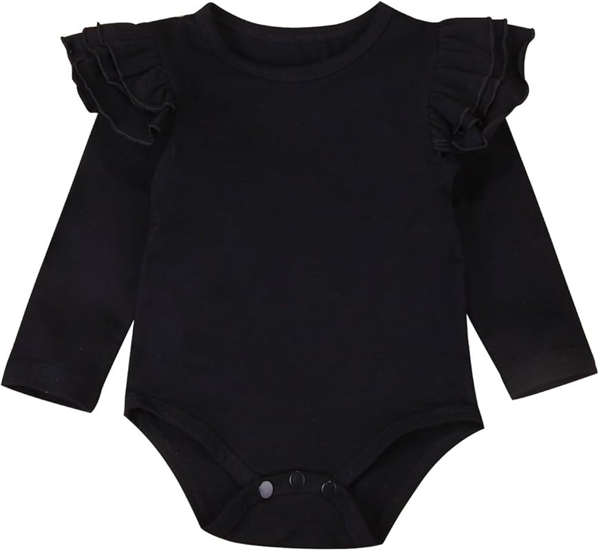Infant Baby Girl Basic Ruffle Long Sleeve Cotton Romper Bodysuit Tops Clothes | Amazon (US)