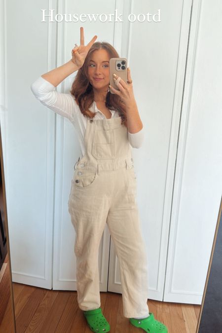 Spring ootd, spring outfit, cream overalls, white overalls white long sleeve, Henley shirt

#LTKstyletip