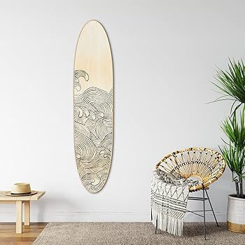 Creative Co-Op Surfboard Style Wood Wall Decor, Wave Design, 65.5" for Living Room | Amazon (US)