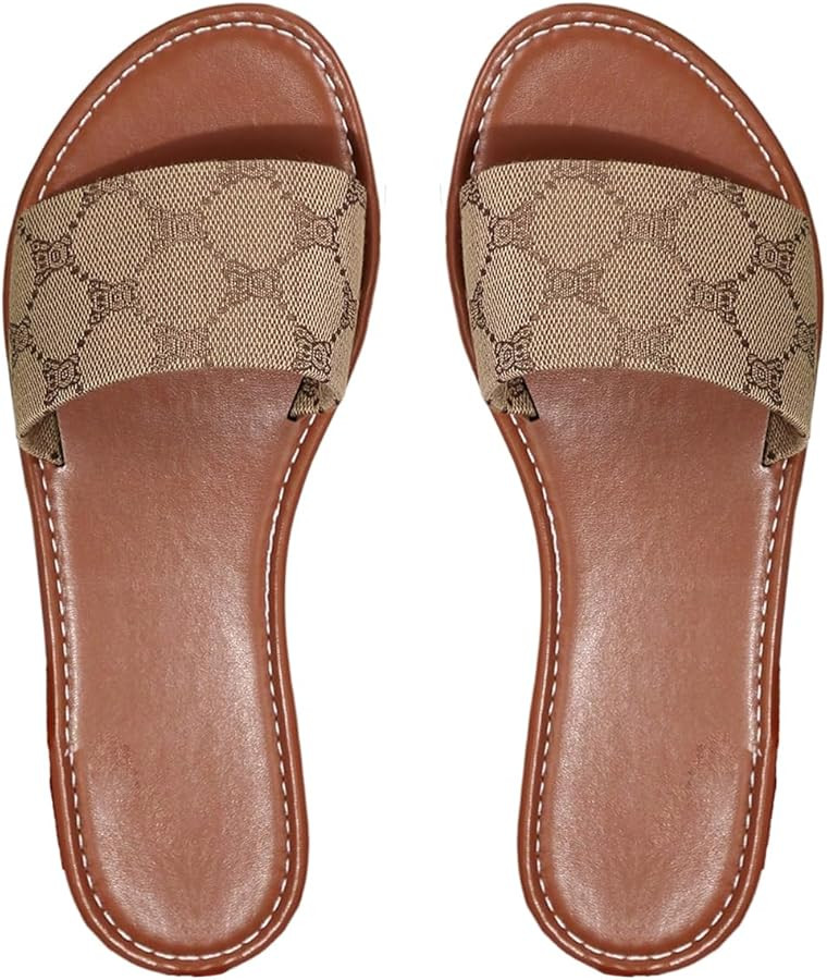 GORGLITTER Women's Causal Slide On Sandals Retro Vintage PU Leather Open Toe Beach Flat Shoes | Amazon (US)