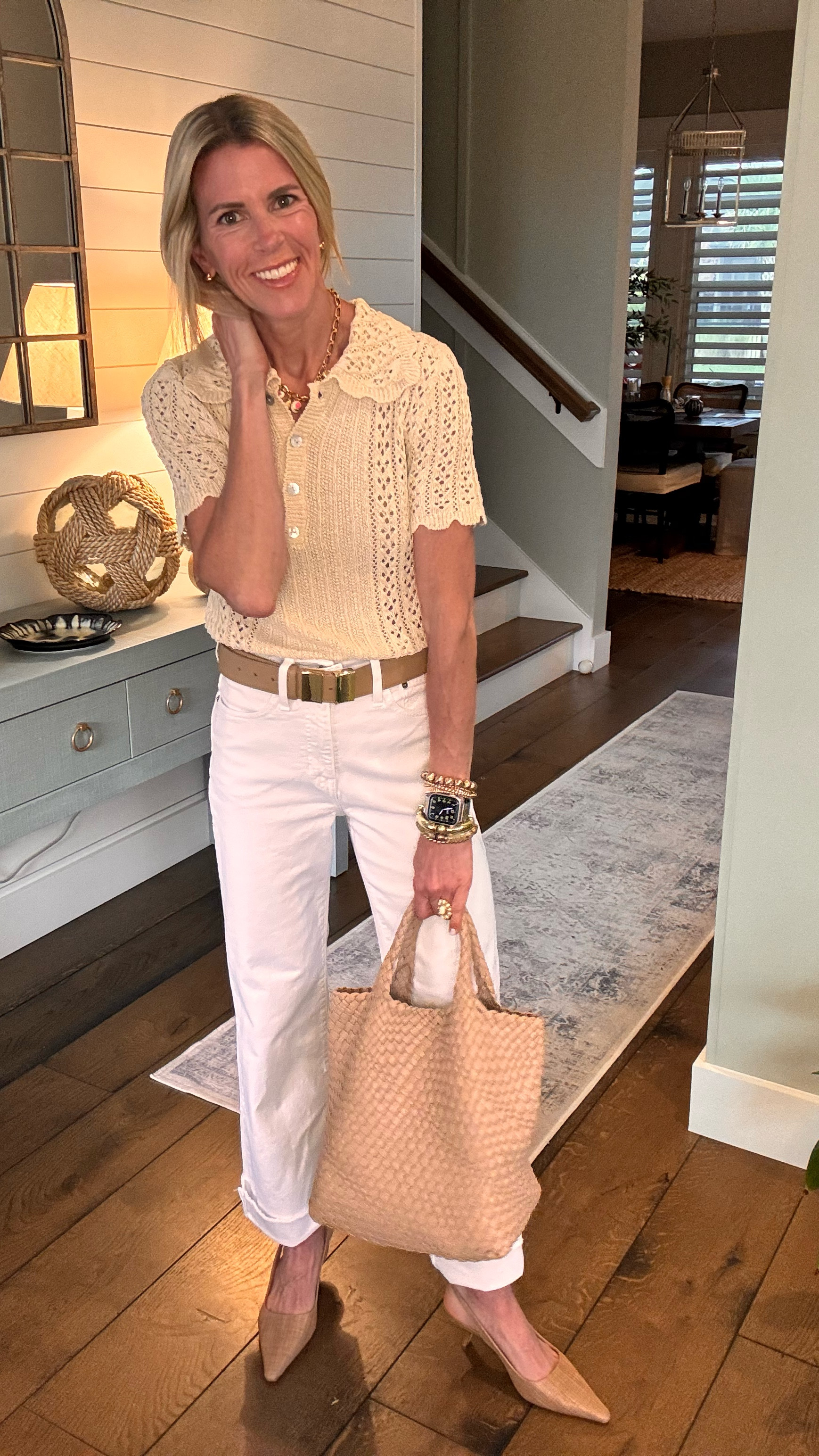 Au natural today in this clean, effortless chic look 🤎🤍. I love these neutrals and the crochet sweater is beautiful  

#LTKOver40 #LTKStyleTip #LTKWorkwear