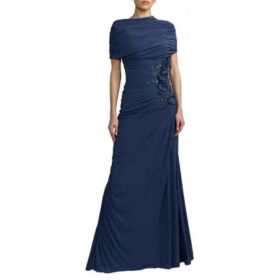 Mac Duggal Embellished Jersey Draped Column Gown in Sapphire at Nordstrom, Size 8 | Nordstrom