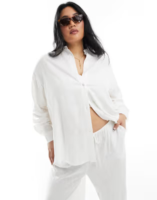 ASOS DESIGN Curve relaxed shirt with linen in white | ASOS | ASOS (Global)