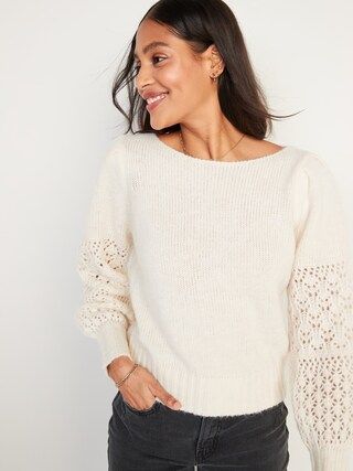Boat-Neck Pointelle-Knit Sweater for Women | Old Navy (US)
