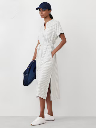 Linen-Blend Utility Midi Shift Dress | Banana Republic Factory