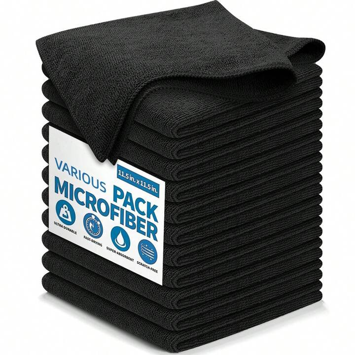 Black Cleaning Cloth Set For Flat Surfaces, Super Soft, Quick-Drying And Absorbent | SHEIN