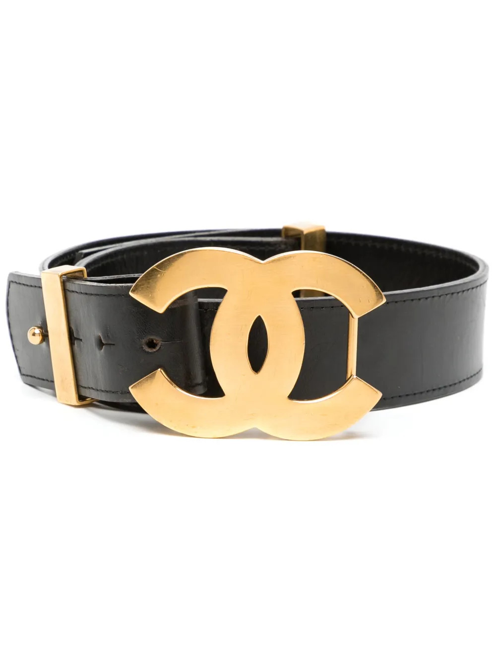 CHANEL Pre-Owned 1996 CC buckle leather belt - Black | Farfetch Global