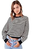 Sugarlips Women's Striped Cropped Knit Sweater, Blackivory, Medium/Large | Amazon (US)