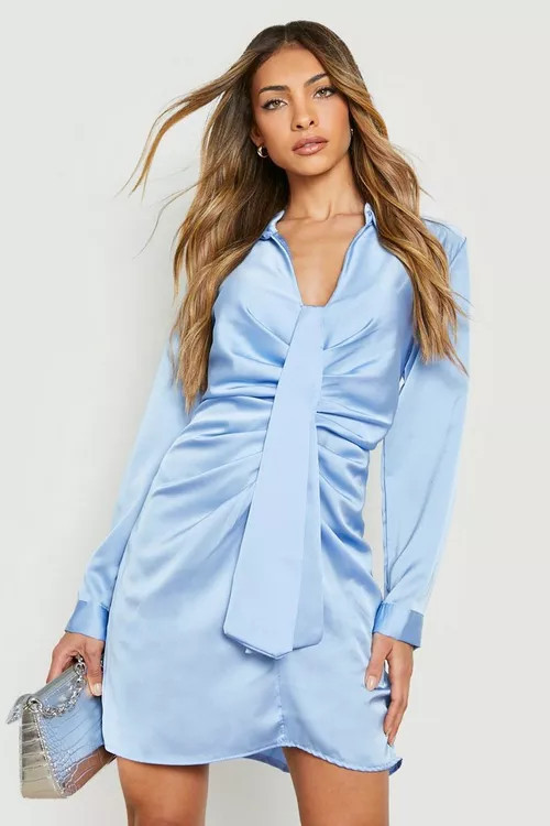 Satin Draped Shirt Dress | Boohoo.com (US & CA)