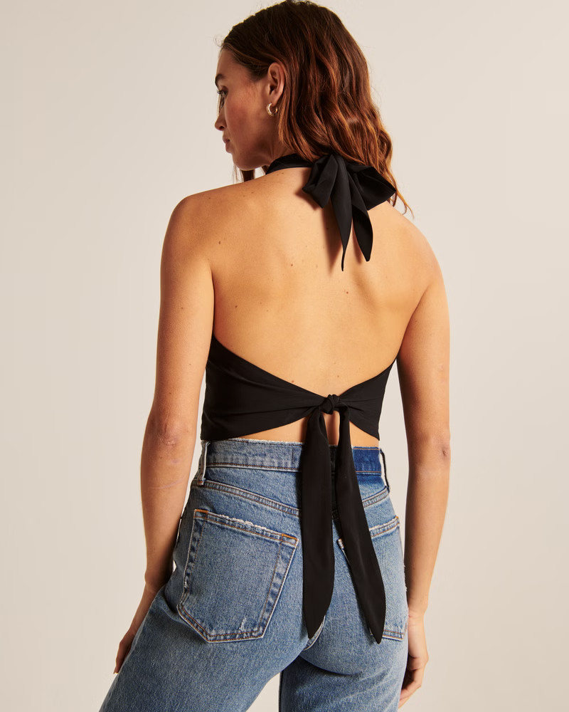 Faux Silk Halter Scarf Top | Abercrombie & Fitch (US)