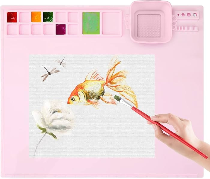 Silicone Craft Mat with Built in Cleaning Cup and Paint Holder, Art Silicone Mat Large, 19.9"x16.... | Amazon (US)