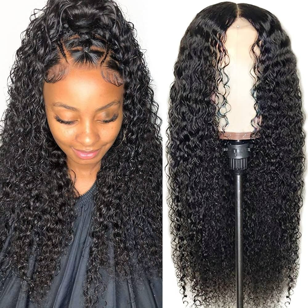 CYNOSURE 13x4 Lace Front Wigs Human Hair Pre Plucked 180% Density Brazilian Kinky Curly Frontal W... | Amazon (US)