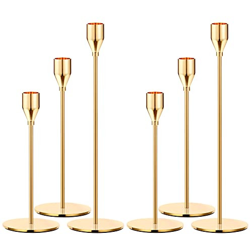 Oatnauxil Metal Gold Taper Candle Holder for Wedding, Dinning, Party, Fits 3/4 inch Thick Candle&Led Candles (Set of 6 Pcs) | Amazon (US)