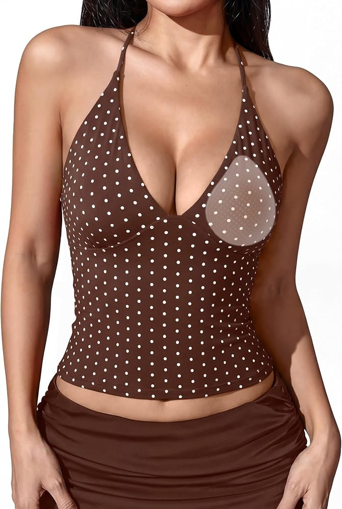 SUUKSESS Women Double Lined Halter Tank Top Summer Padded Going Out Tops Sleeveless Basic Shirts | Amazon (US)