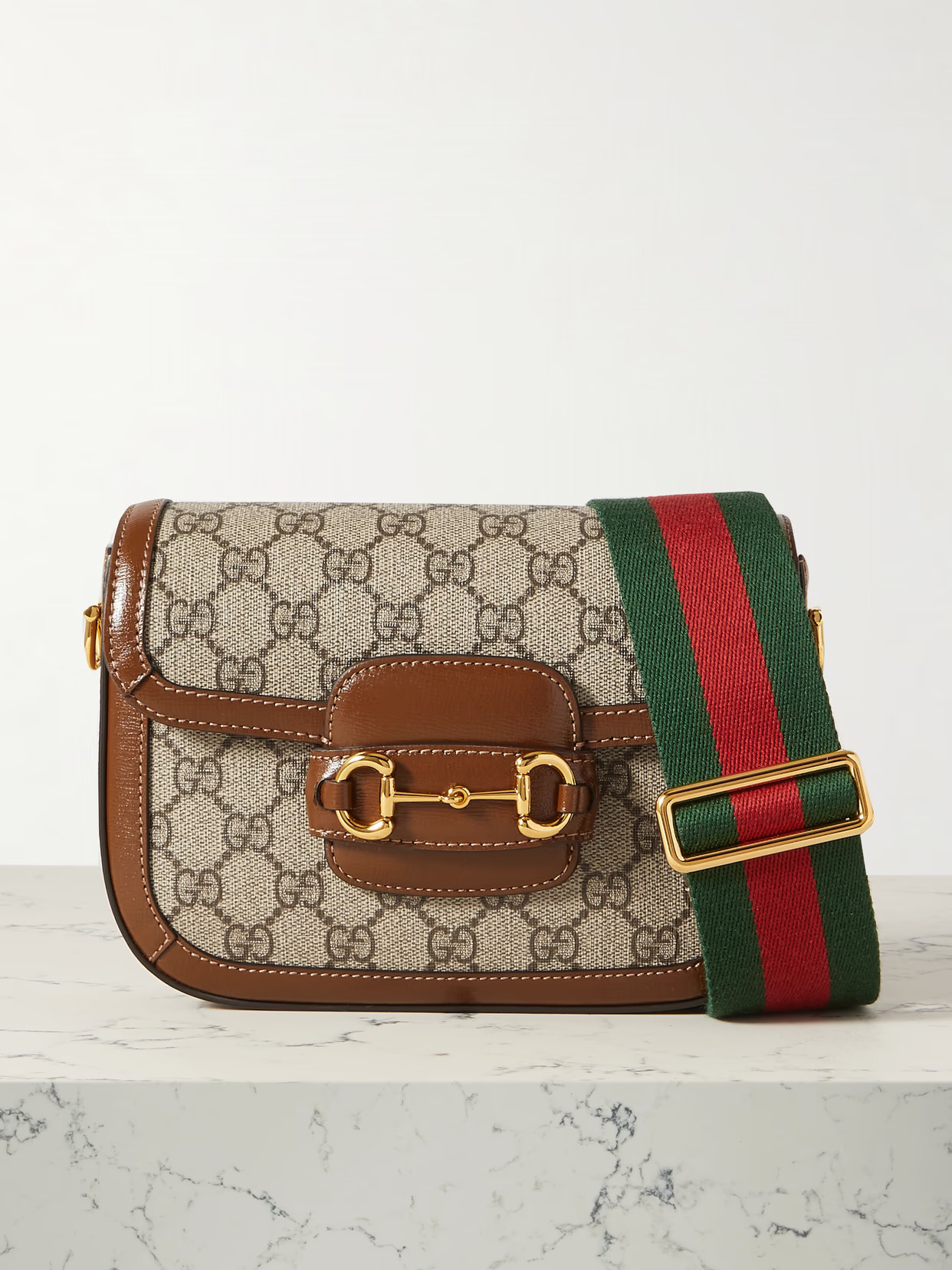 Gucci - Horsebit 1955 Mini Leather-trimmed Printed Coated-canvas Shoulder Bag - Brown | NET-A-PORTER (UK & EU)