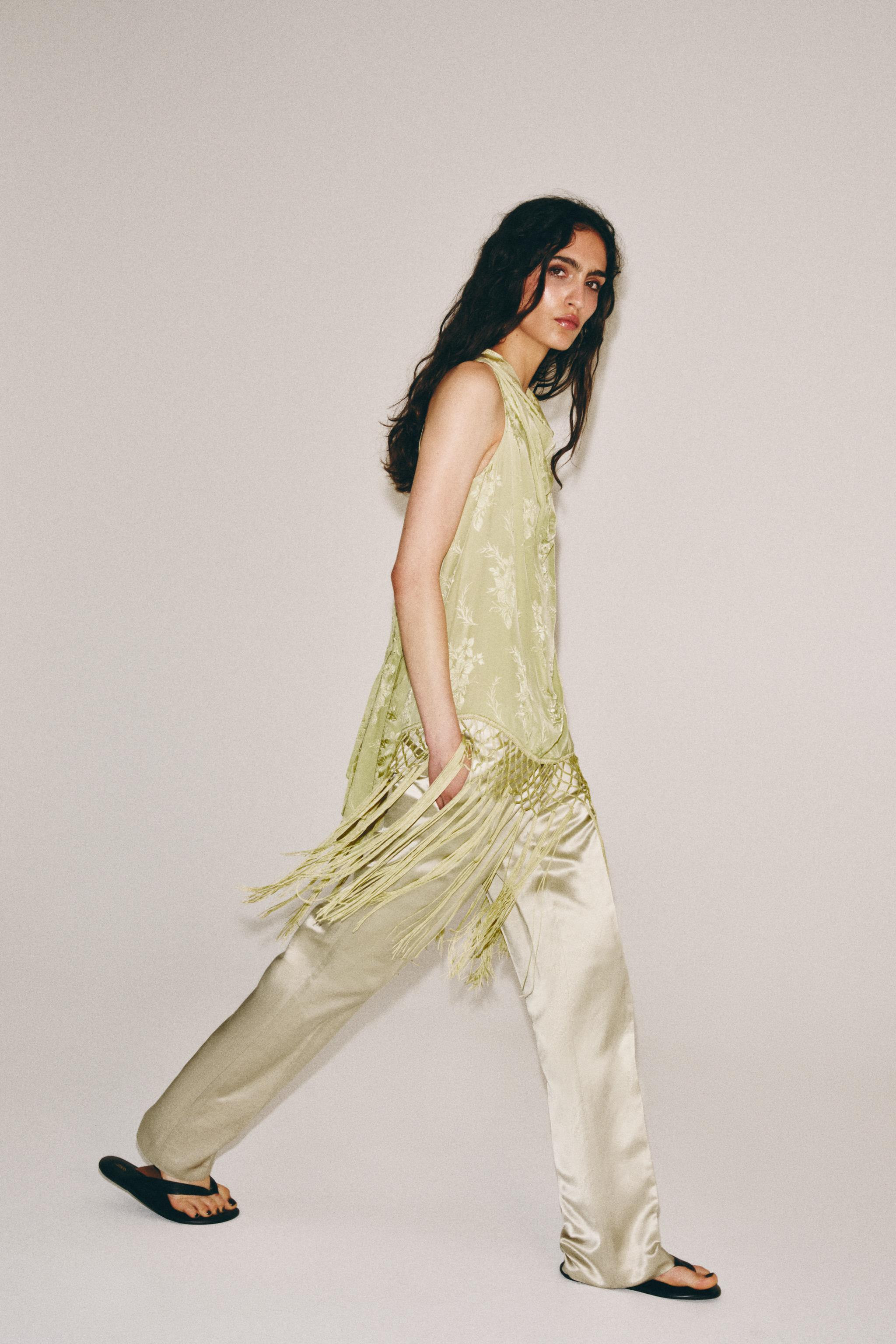 ZW COLLECTION JACQUARD FRINGED TOP | Zara UK