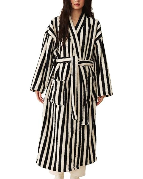 Womens Plush Robes Long Soft Fluffy Bathrobe Bathrobe With Pocket Belt Warm Robes | Amazon (US)