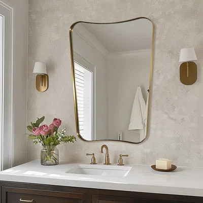 Concave Top Rectangle Irregular Scalloped Bathroom Vanity Mirror Asymmetrical Mirror in Stainless Steel Metal Frame | Wayfair North America