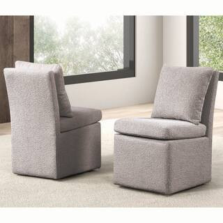 Calman Modern Light Gray Boucle Chenille Upholstered Dining Side Chair with Casters | The Home Depot
