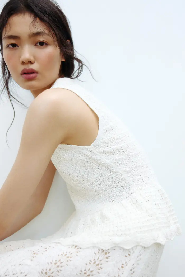 H&M Pointelle-knit Peplum Top | Nordstrom | Nordstrom