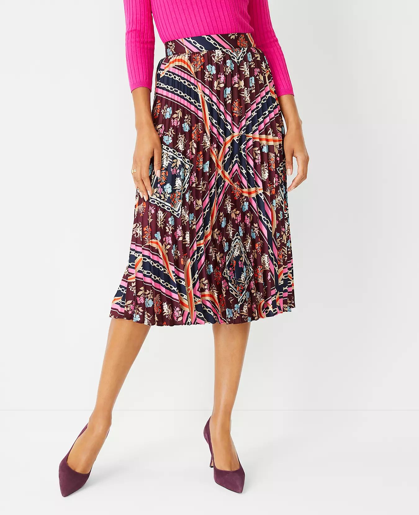 Floral Scarf Print Pleated Midi Skirt | Ann Taylor (US)
