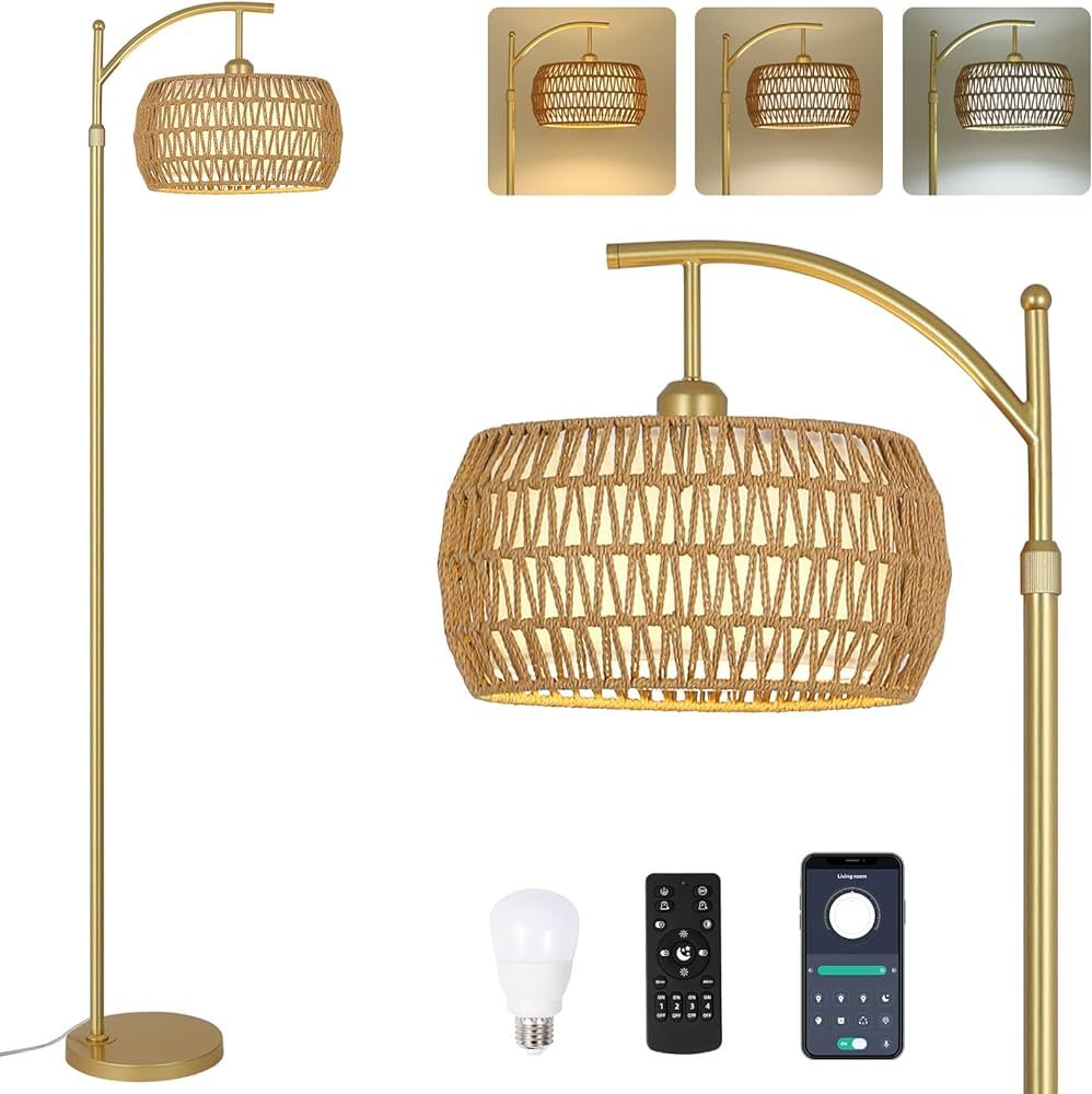 Arc Floor Lamp with 3 Color Temperatures, LED Gold Floor Lamp with Remote & Stepless Dimmable Bul... | Amazon (US)