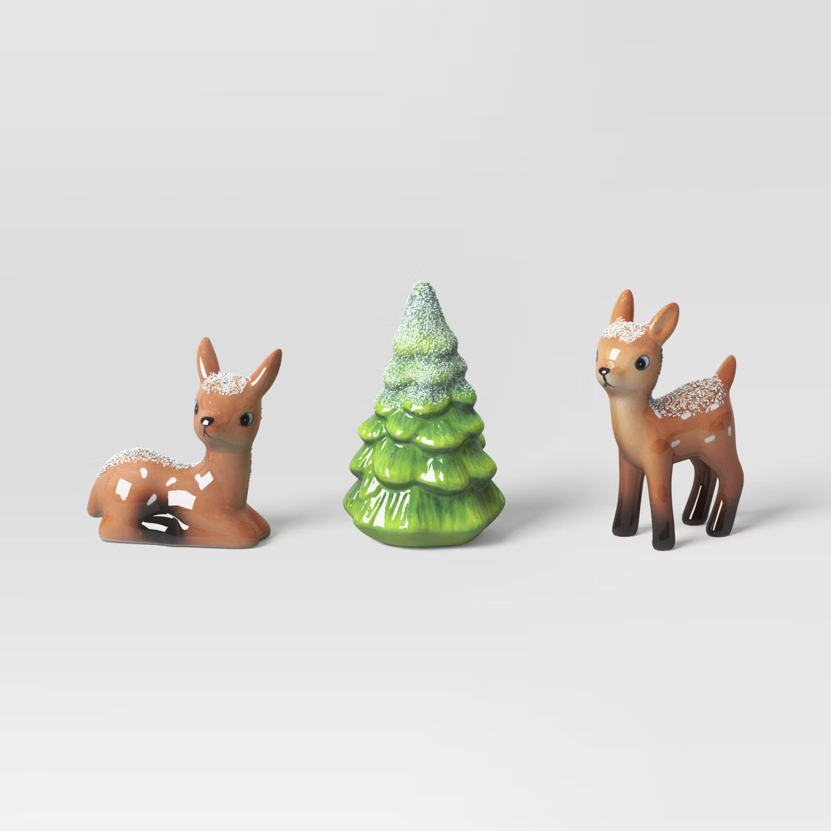 3pc Ceramic Deer with Tree Christmas Figurine Set - Wondershop™ Brown/Green | Target